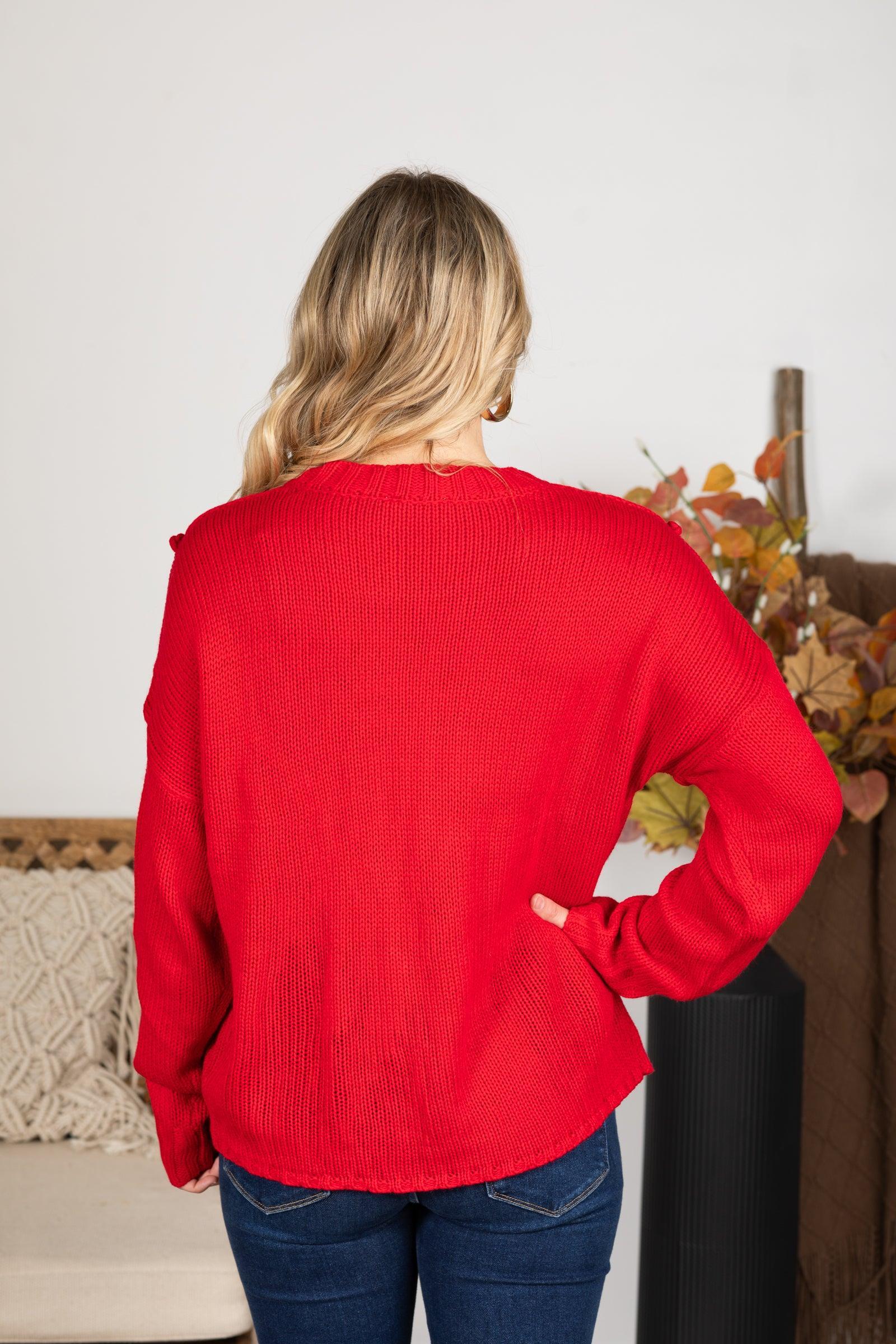 Red Chunky Braid Casual Knit Sweater Product Image