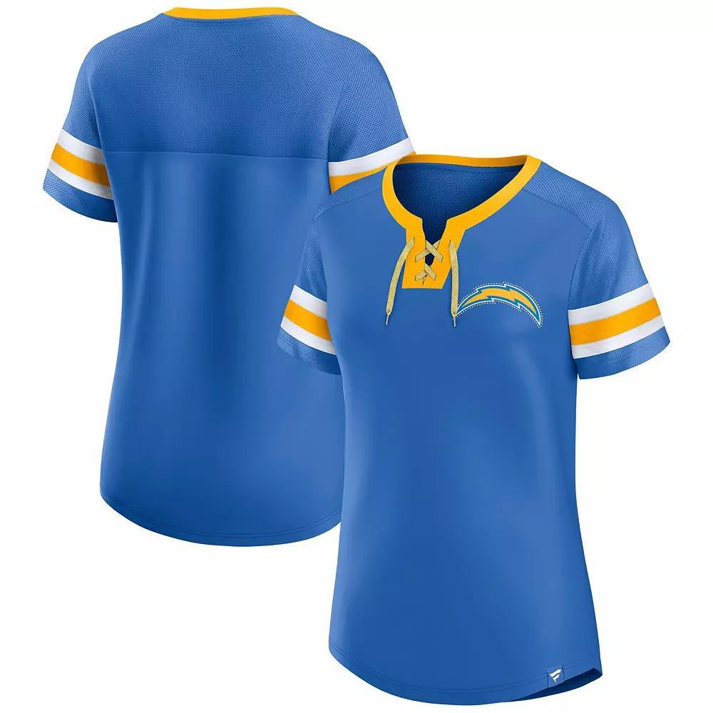 Women's Fanatics Powder Blue Los Angeles Chargers Lace-Up Bling T-Shirt,  Product Image