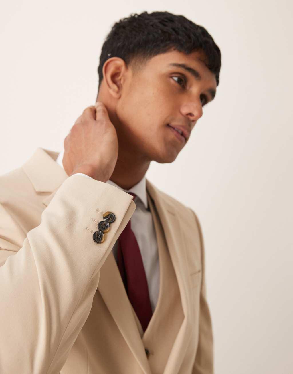 ASOS DESIGN slim suit jacket in stone Product Image