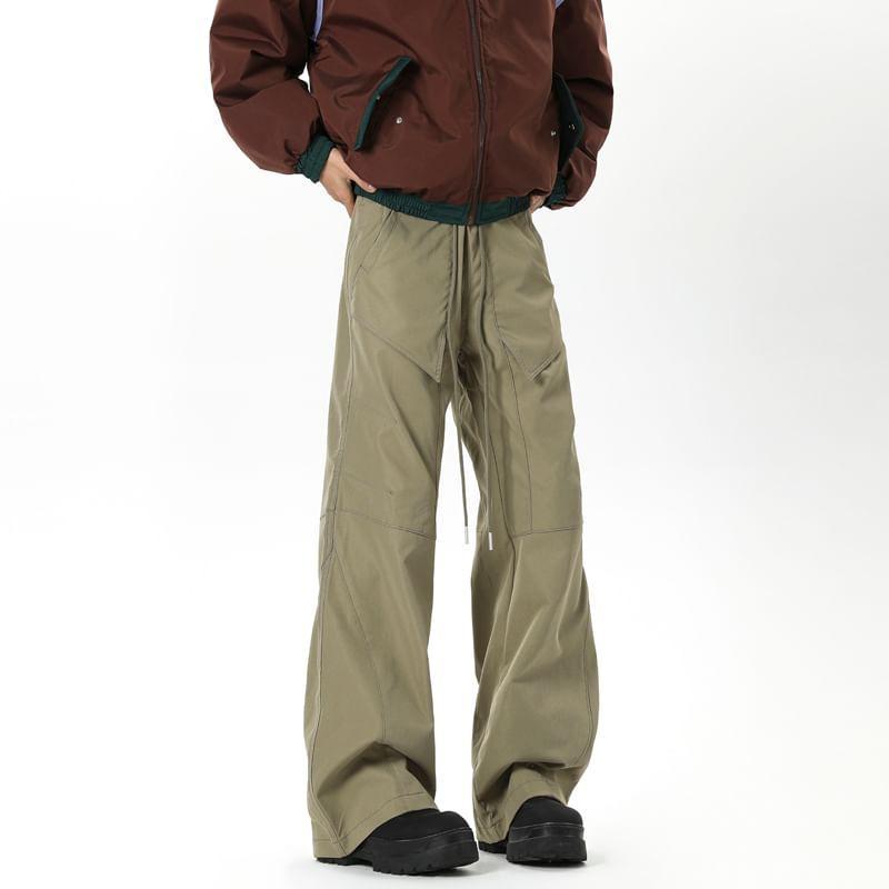 Drawstring Waist Plain Loose Fit Cargo Pants Product Image