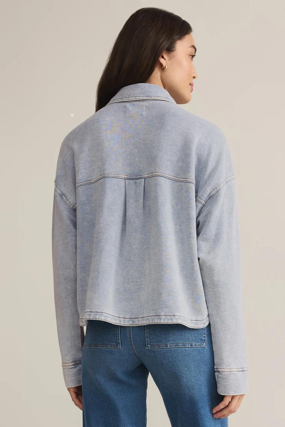 All Day Cropped Knit Denim Jacket Product Image