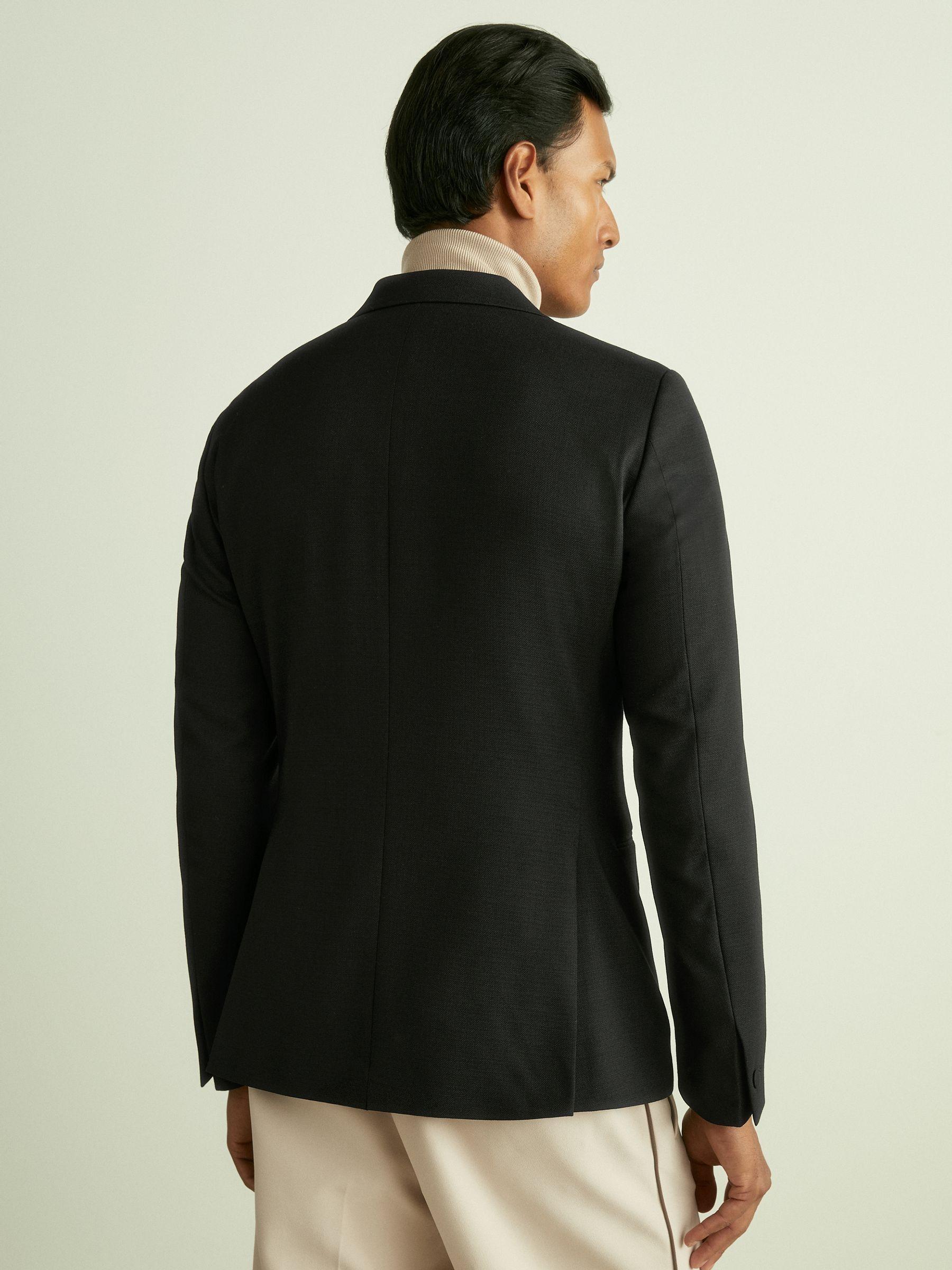 Double-Breasted Tuxedo Jacket in Black Hopsack in Black Product Image