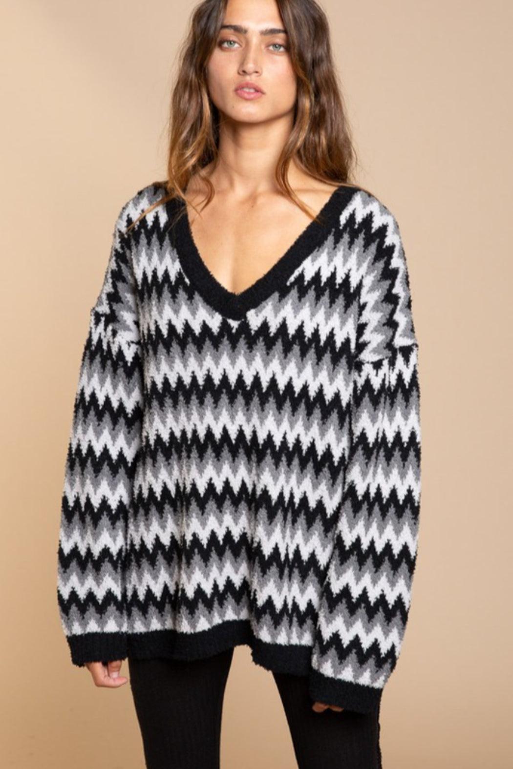 Chevron V Neck Sweater Product Image