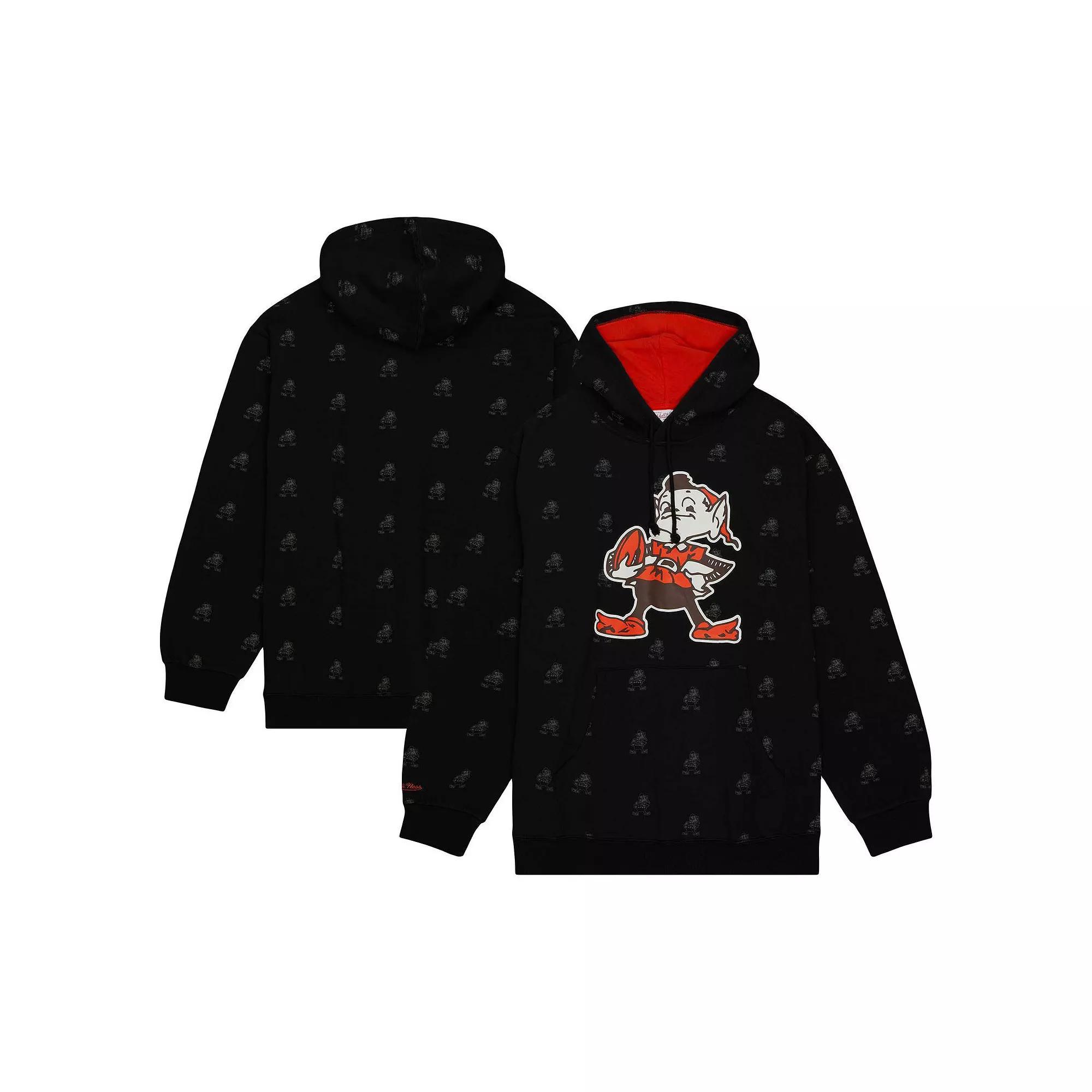 Men's Mitchell & Ness Black Cleveland Browns Allover Print Fleece Pullover Hoodie,  Product Image