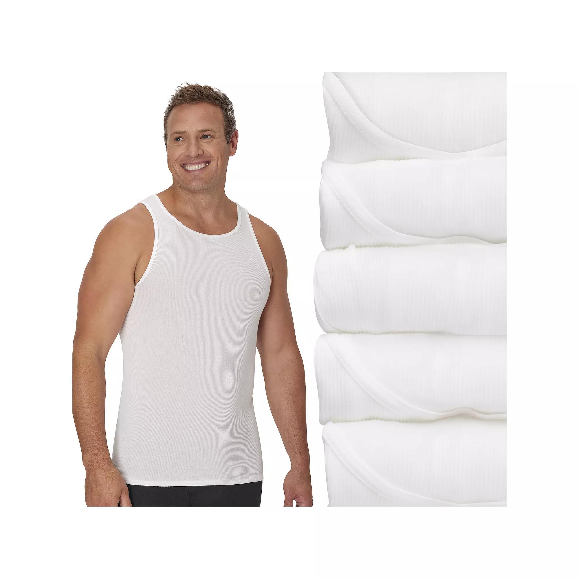 Big & Tall Hanes® 5-Pack Tall Man Ultimate Cotton White Extra Long Tank Undershirt, Men's,  Product Image