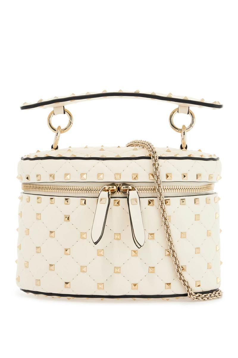 VALENTINO GARAVANI Light Ivory Leather Cylinder Bag With Chain In Beige Product Image