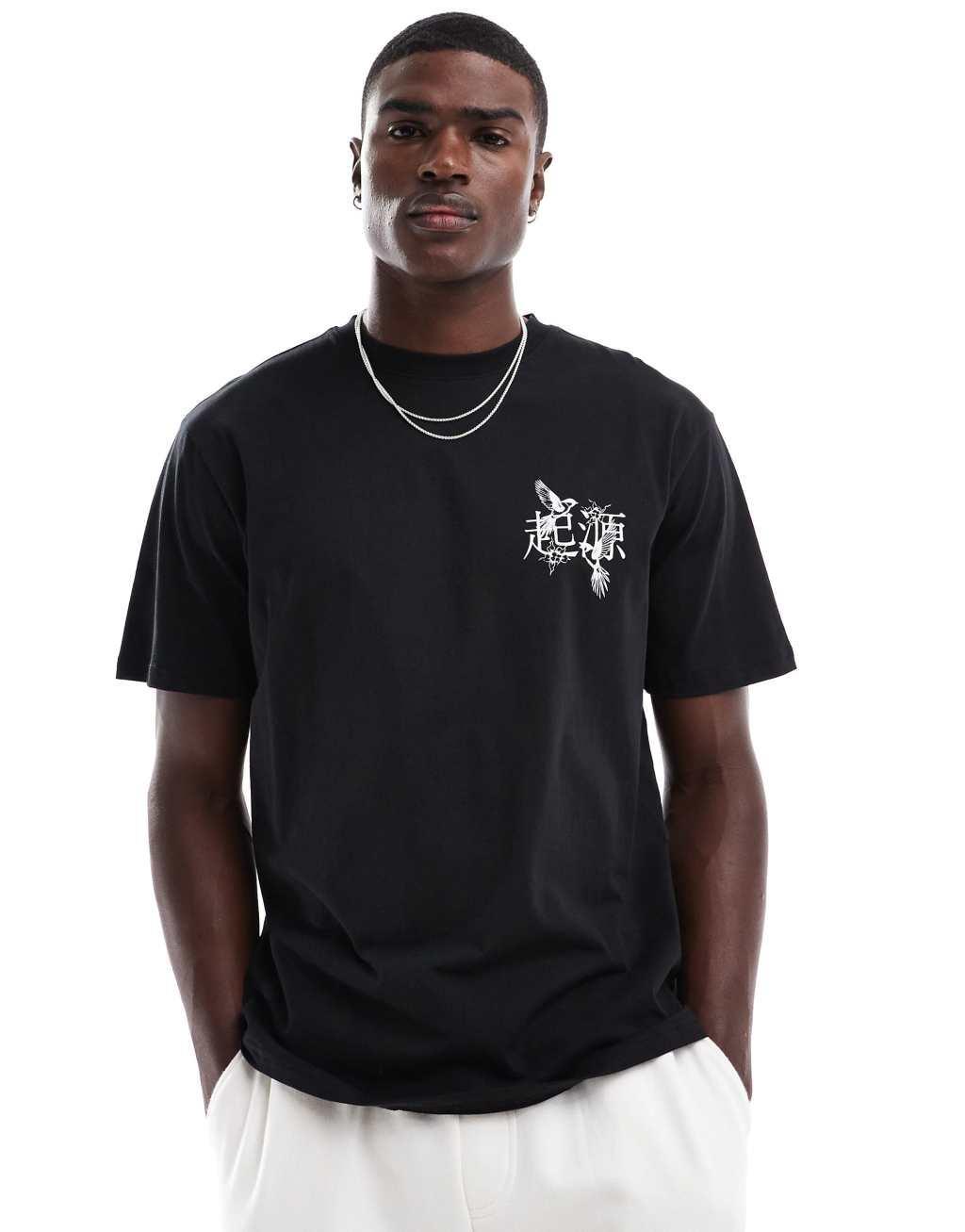 ONLY & SONS oversize t-shirt with bird back print in black Product Image