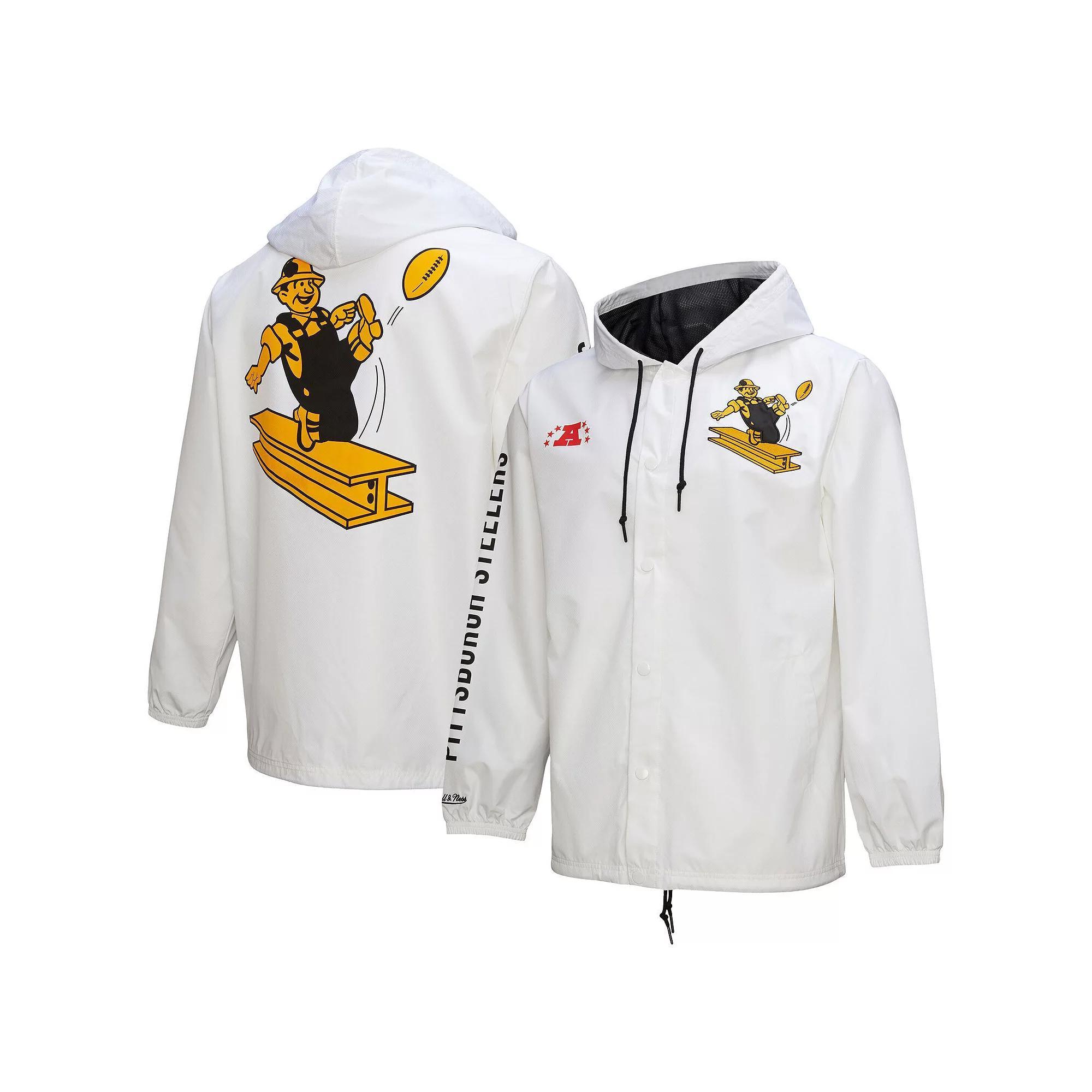 Men's Mitchell & Ness  White Pittsburgh Steelers Vintage Logo Coaches Full-Snap Hoodie Jacket, Size: Medium Product Image