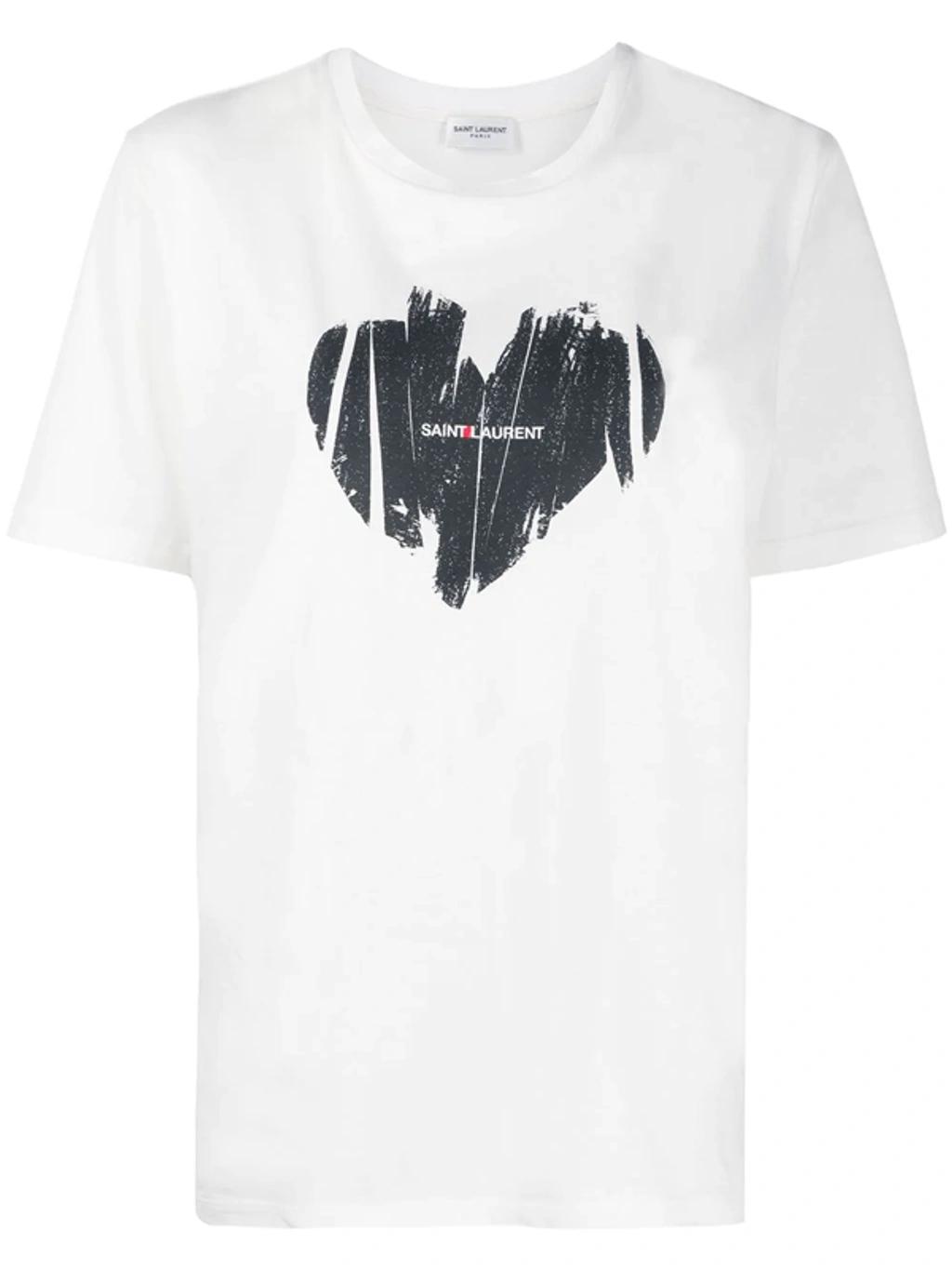 SAINT LAURENT Printed Cotton-jersey T-shirt In Naturel Noir Product Image