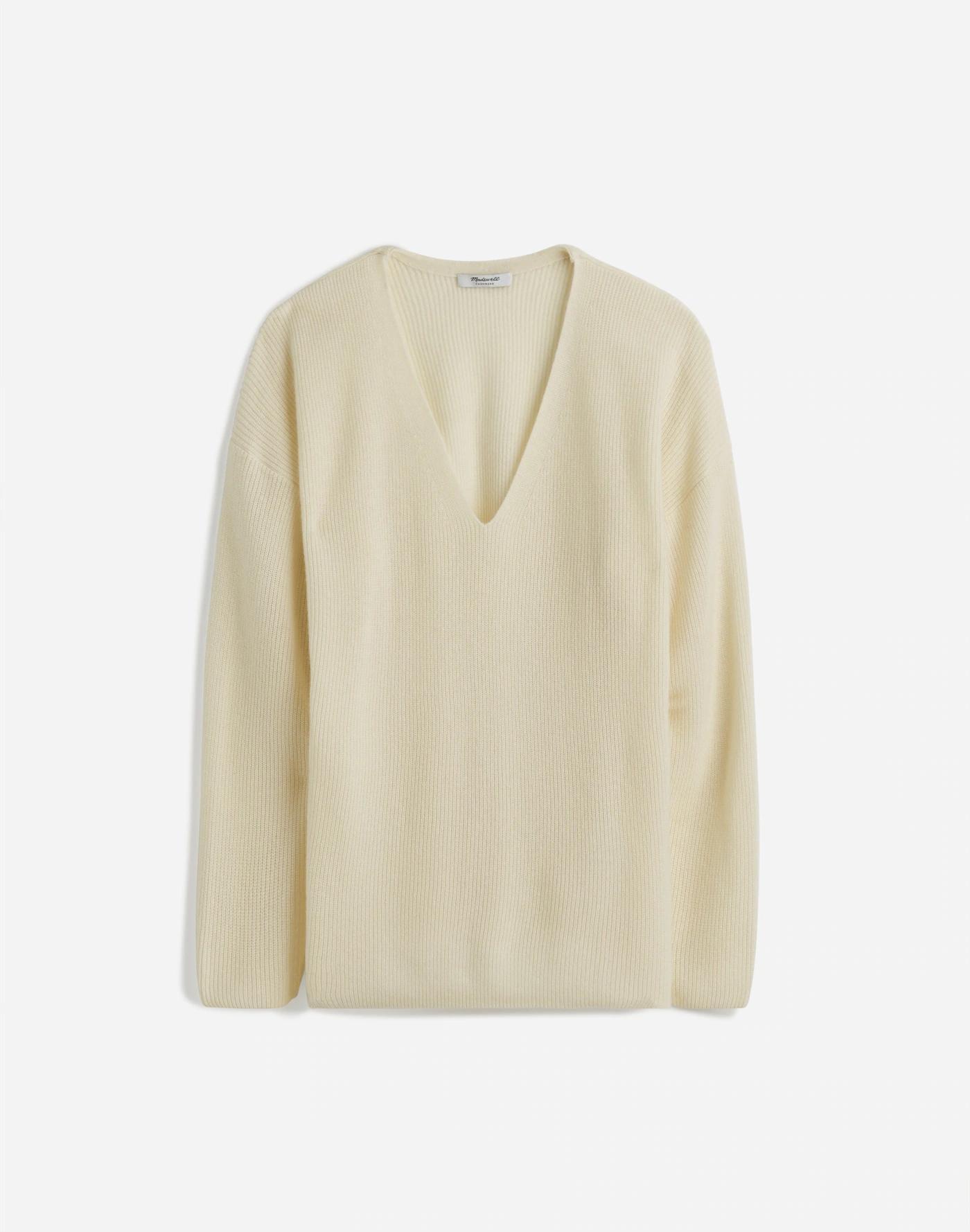 Ribbed Cashmere V-Neck Sweater Product Image