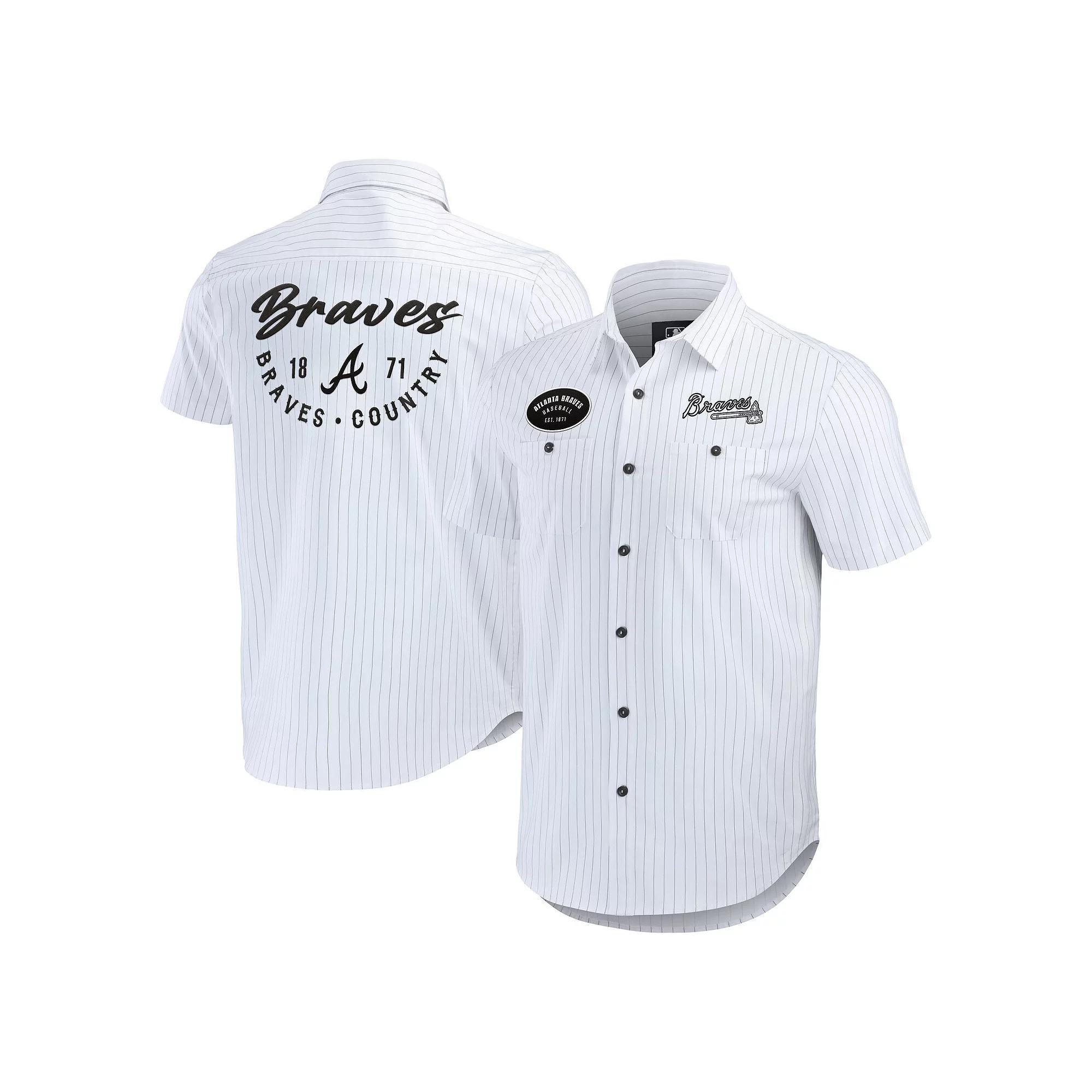 Men's Darius Rucker Collection by Fanatics White Atlanta Braves Pin Stripe Short Sleeve Button-Up Shirt, Size: Small Product Image