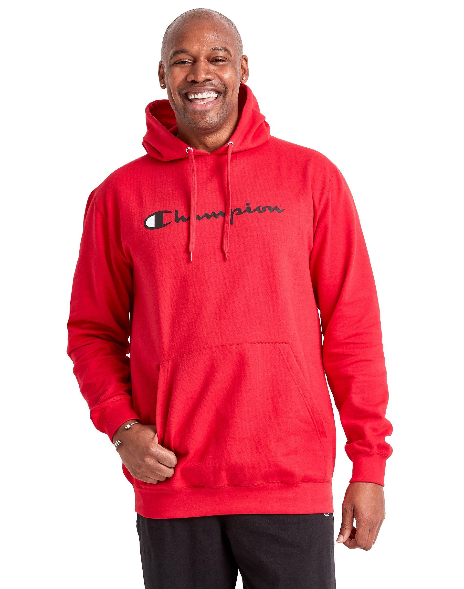 Mens Champion Powerblend Hoodie, Script Logo (Big & Tall) Oxford Grey 3XT Product Image