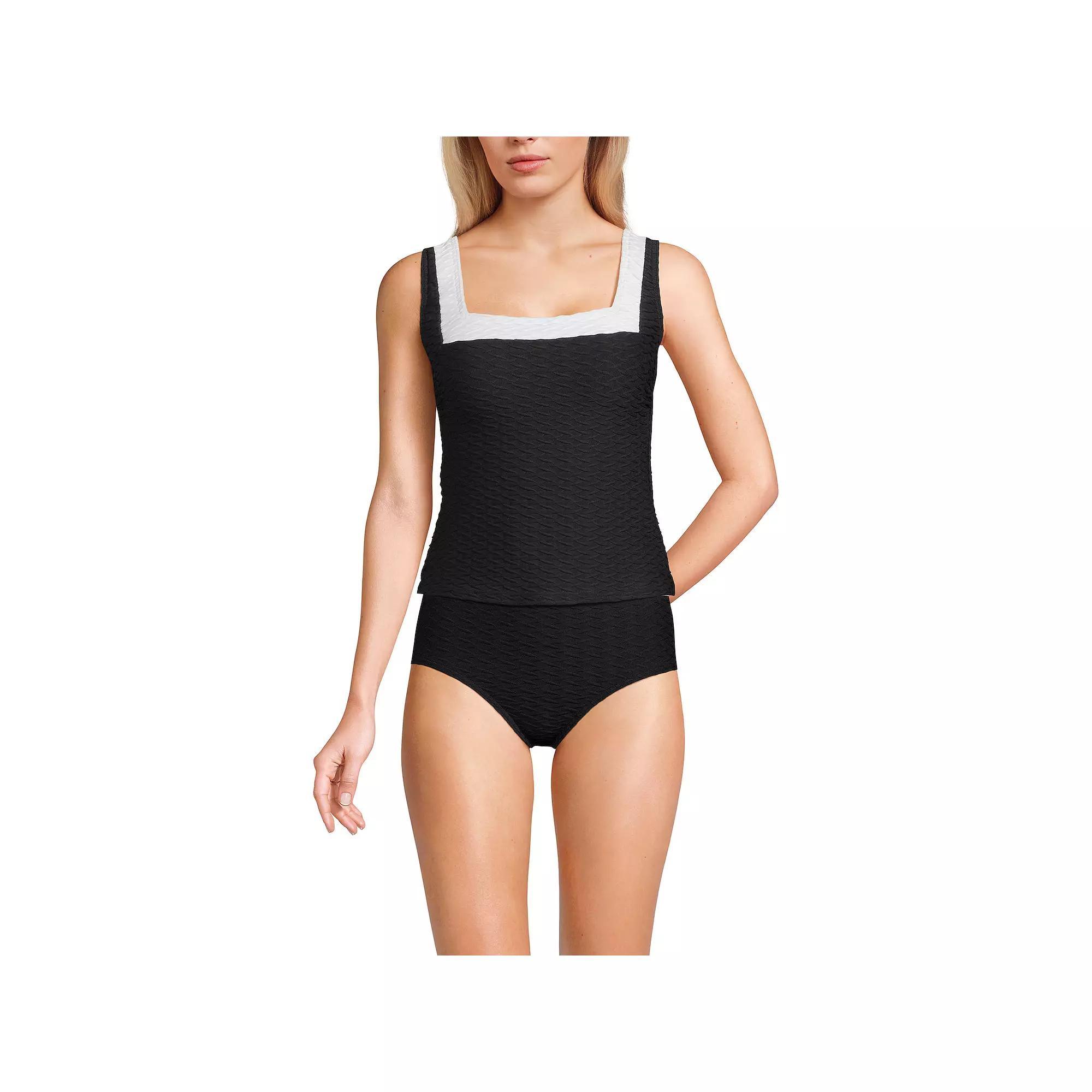 Women's Lands' End Long Texture Squareneck Tankini Swimsuit Top, Size: Small Long, Black White Product Image