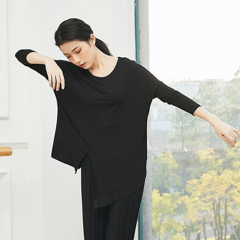 Long-Sleeve Plain Asymmetrical Dance T-Shirt Product Image