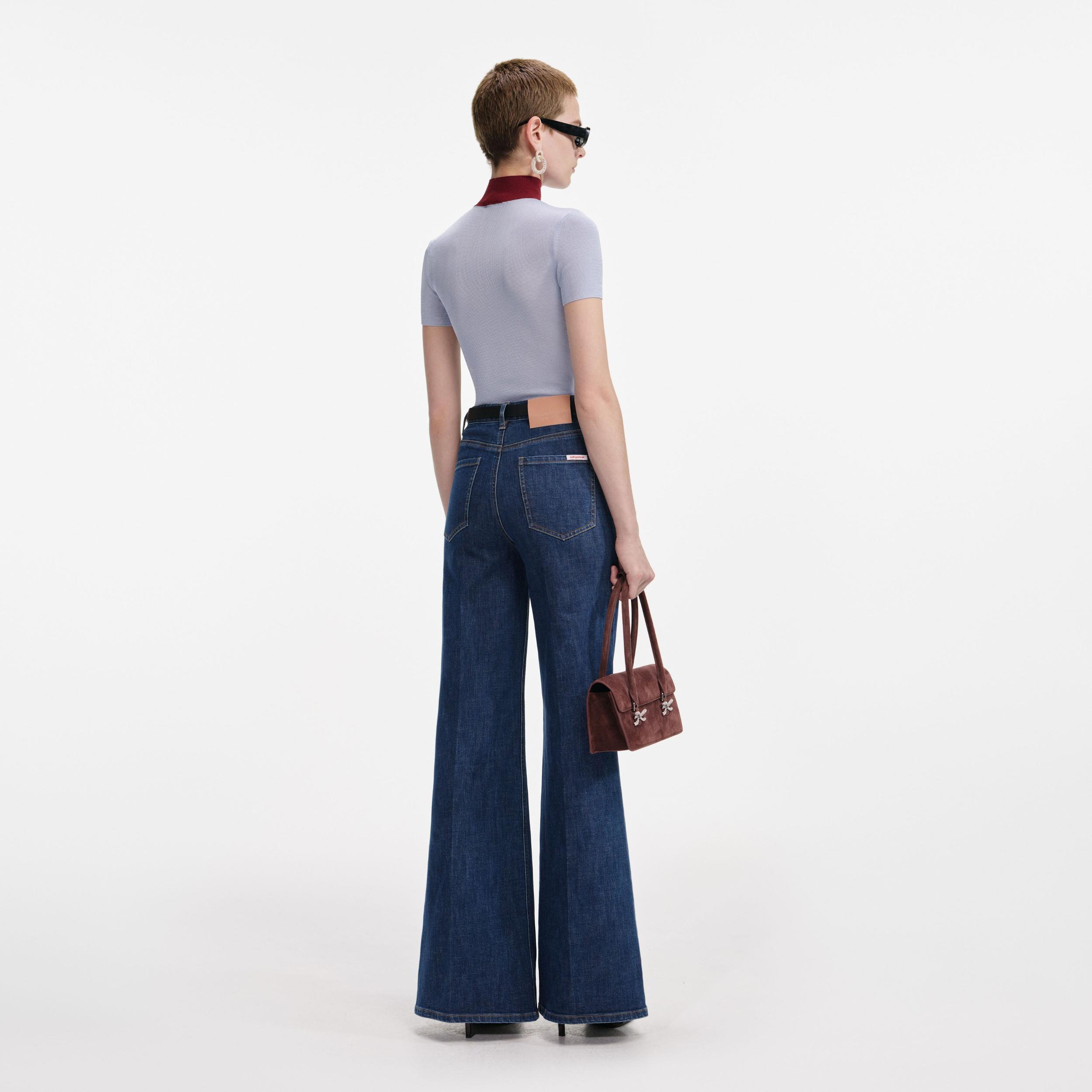 Blue Viscose Knit Short Sleeve Top Product Image