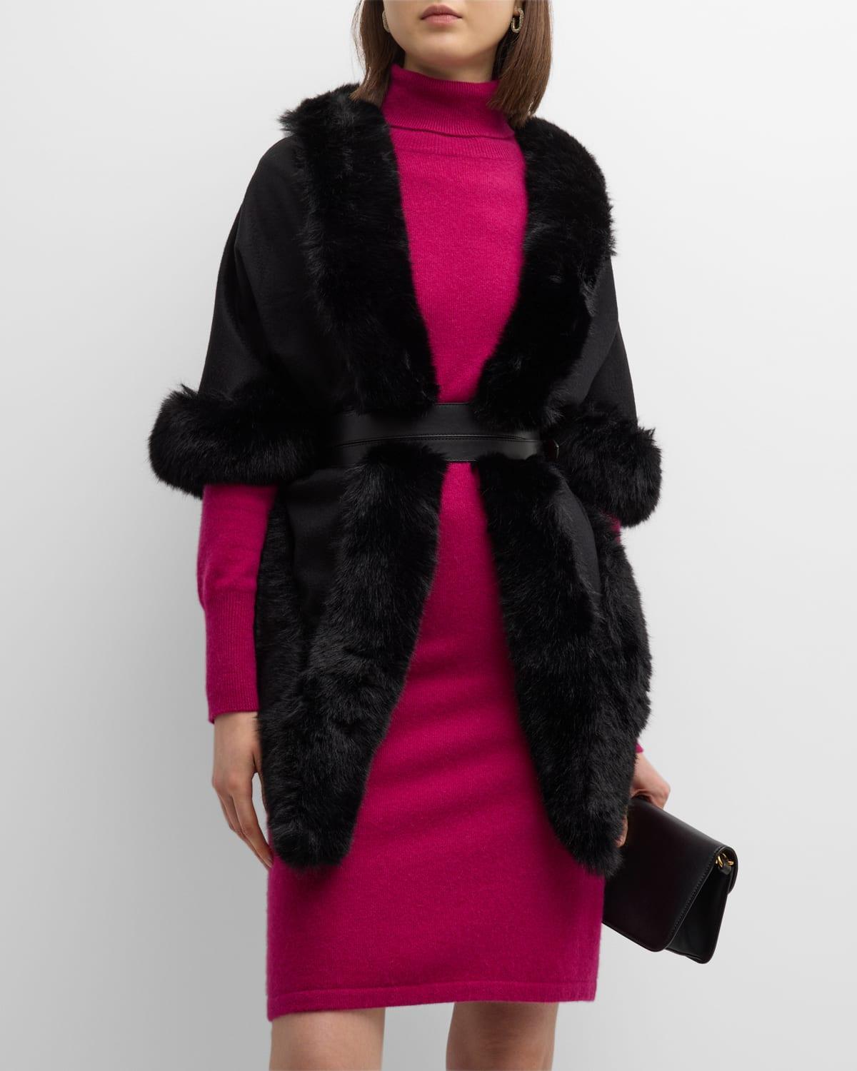 Cashmere Faux Fur Trimmed Diamond Wrap Product Image