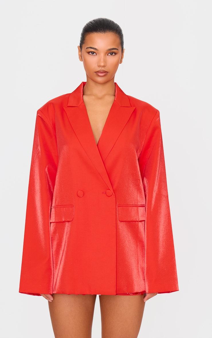 Red Satin Look Oversized Boxy Blazer Product Image