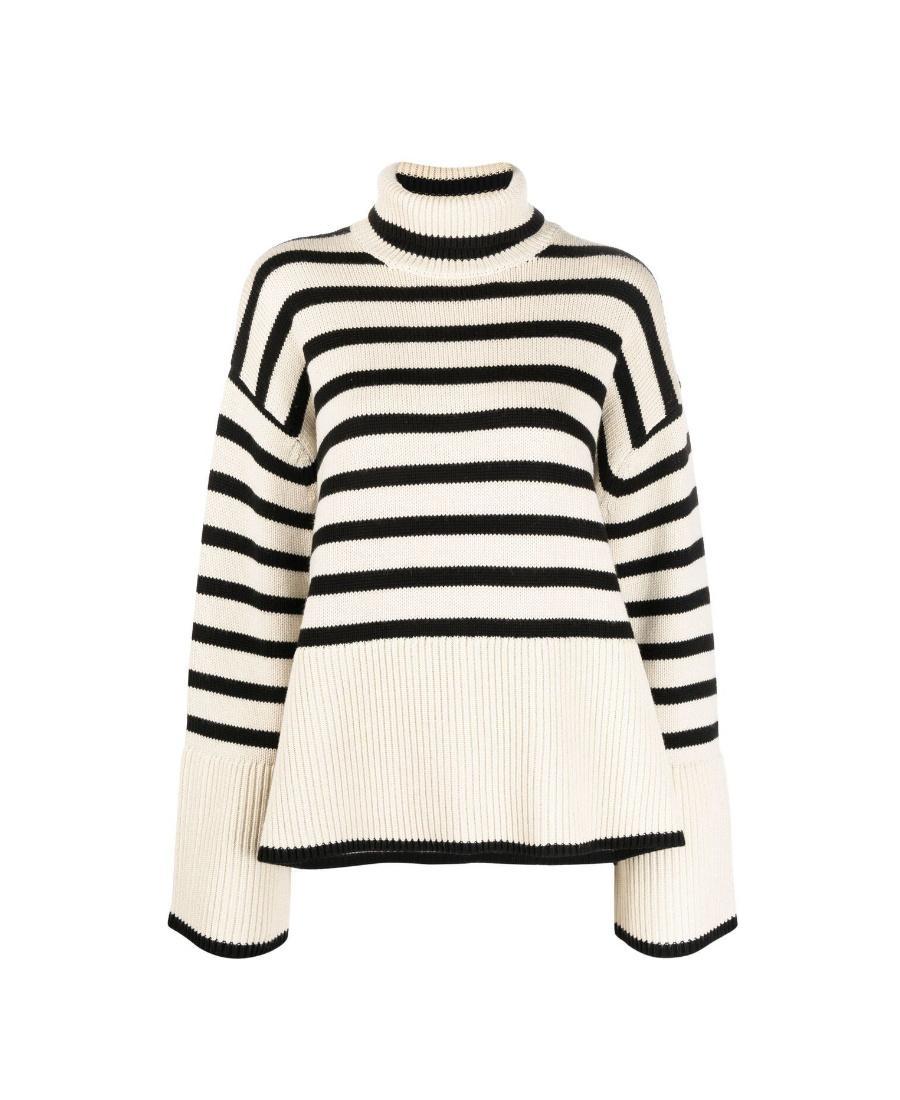 TOTÊME Striped Wool And Cotton-blend Turtleneck Sweater In Light Sand Stripe Product Image