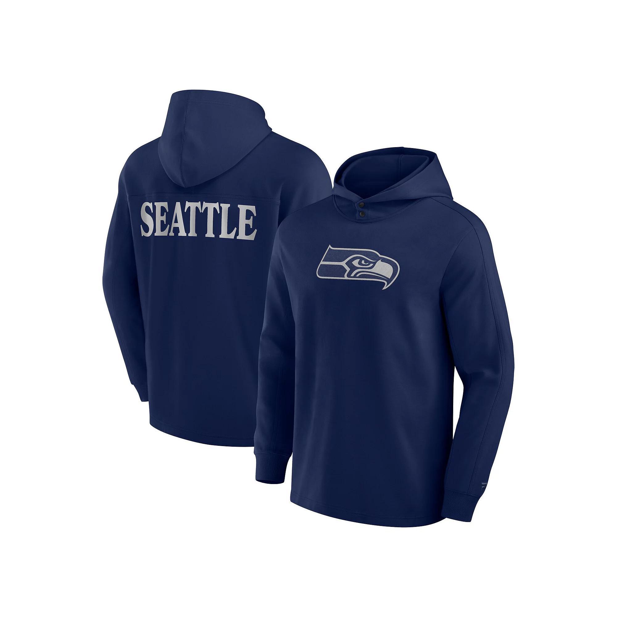 Men's Fanatics College Navy Seattle Seahawks Elements Blaze Tri-Blend Long Sleeve Hoodie T-Shirt, Adult Unisex,  Product Image