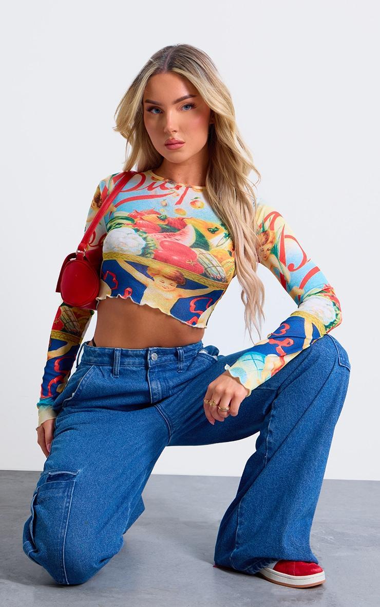 Multi Renaissance Flared Sleeve Crop Top Product Image