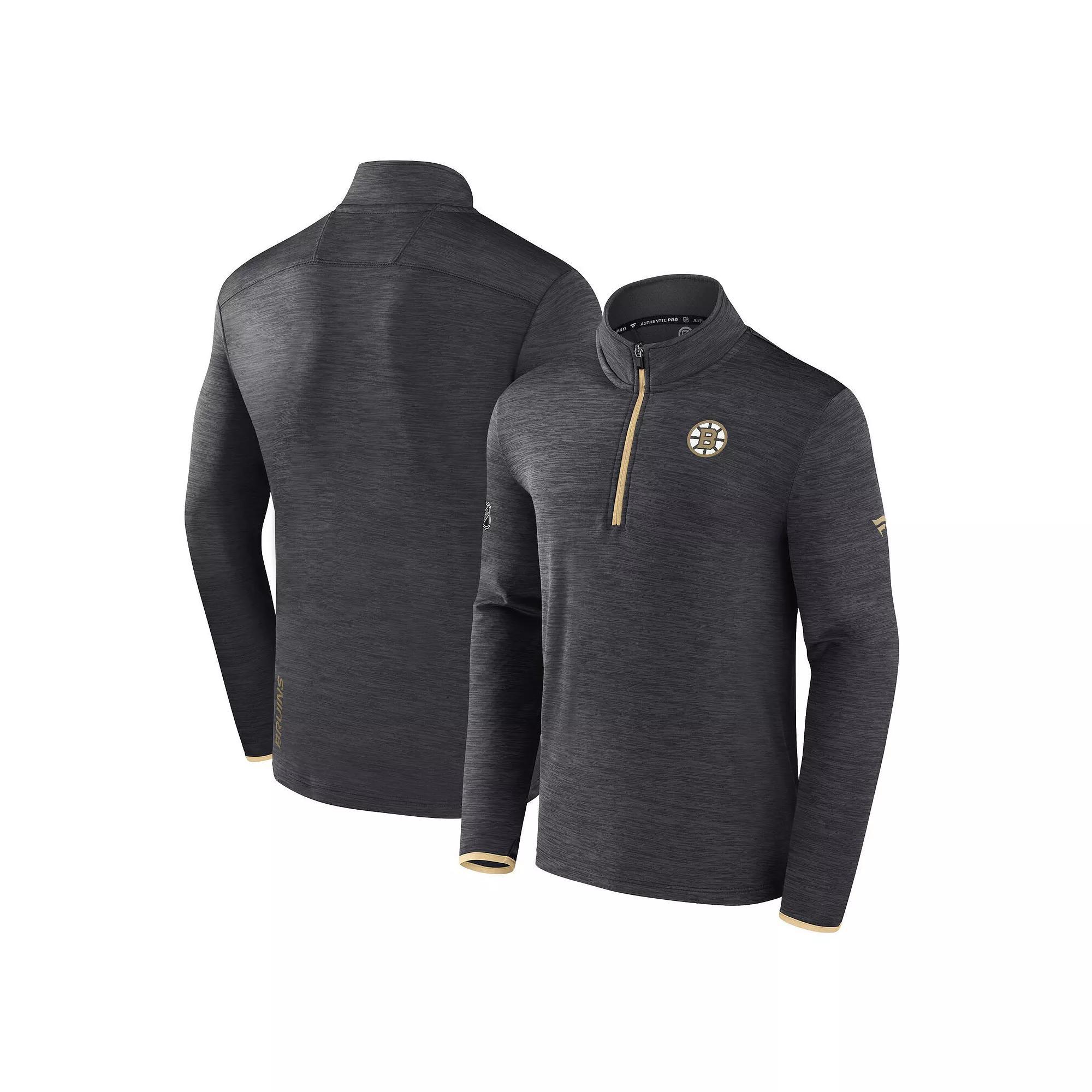 Men's Fanatics Heather Charcoal Boston Bruins Authentic Pro Quarter-Zip Pullover Top,  Product Image