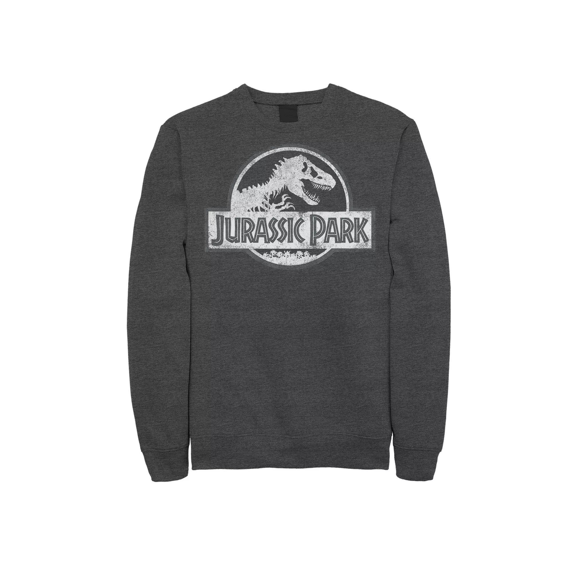 Men's Jurassic Park White Distressed Circle Logo Fleece Graphic Pullover,  Product Image