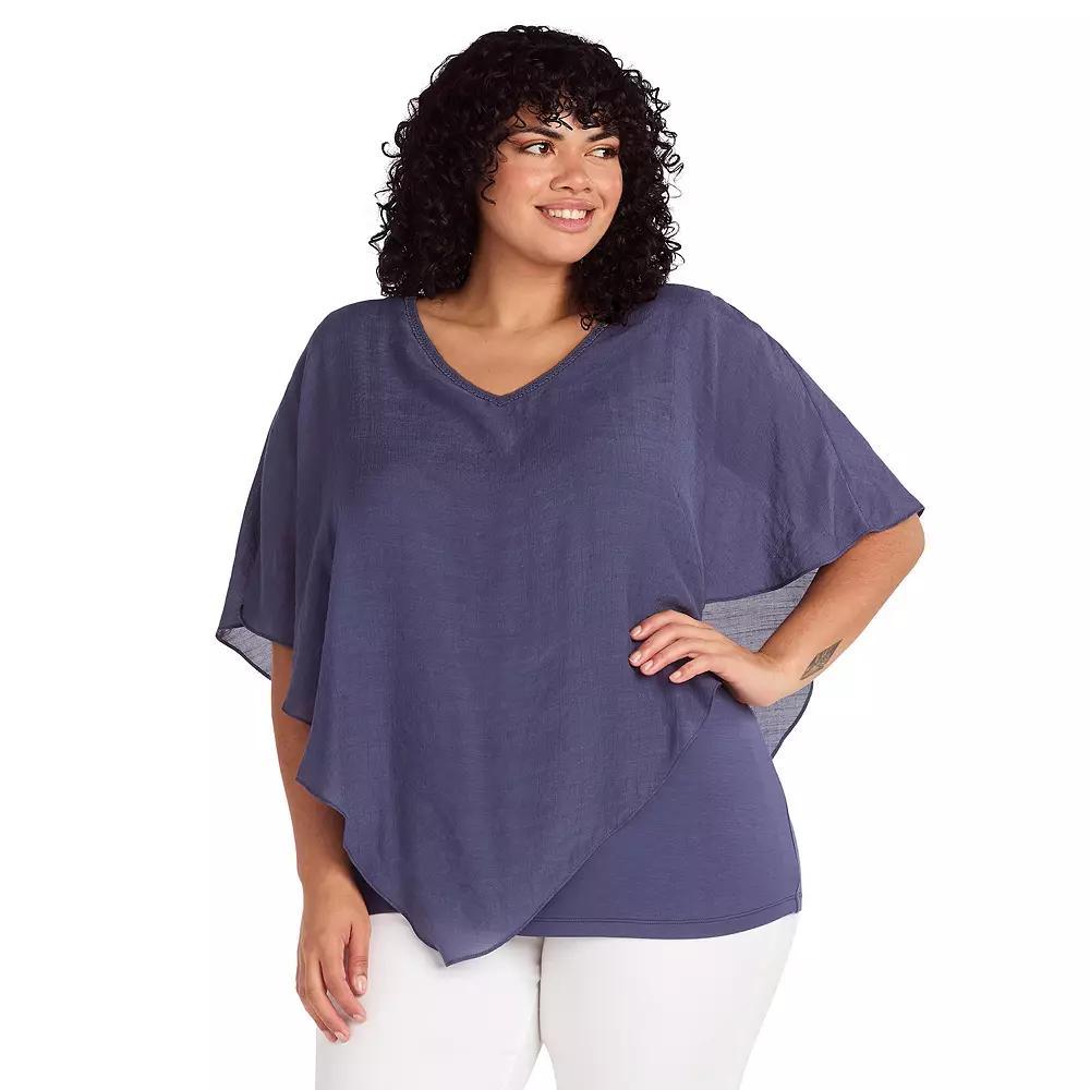 Plus Size AB Studio Asymmetrical Hem Popover Top, Womens Blue Product Image