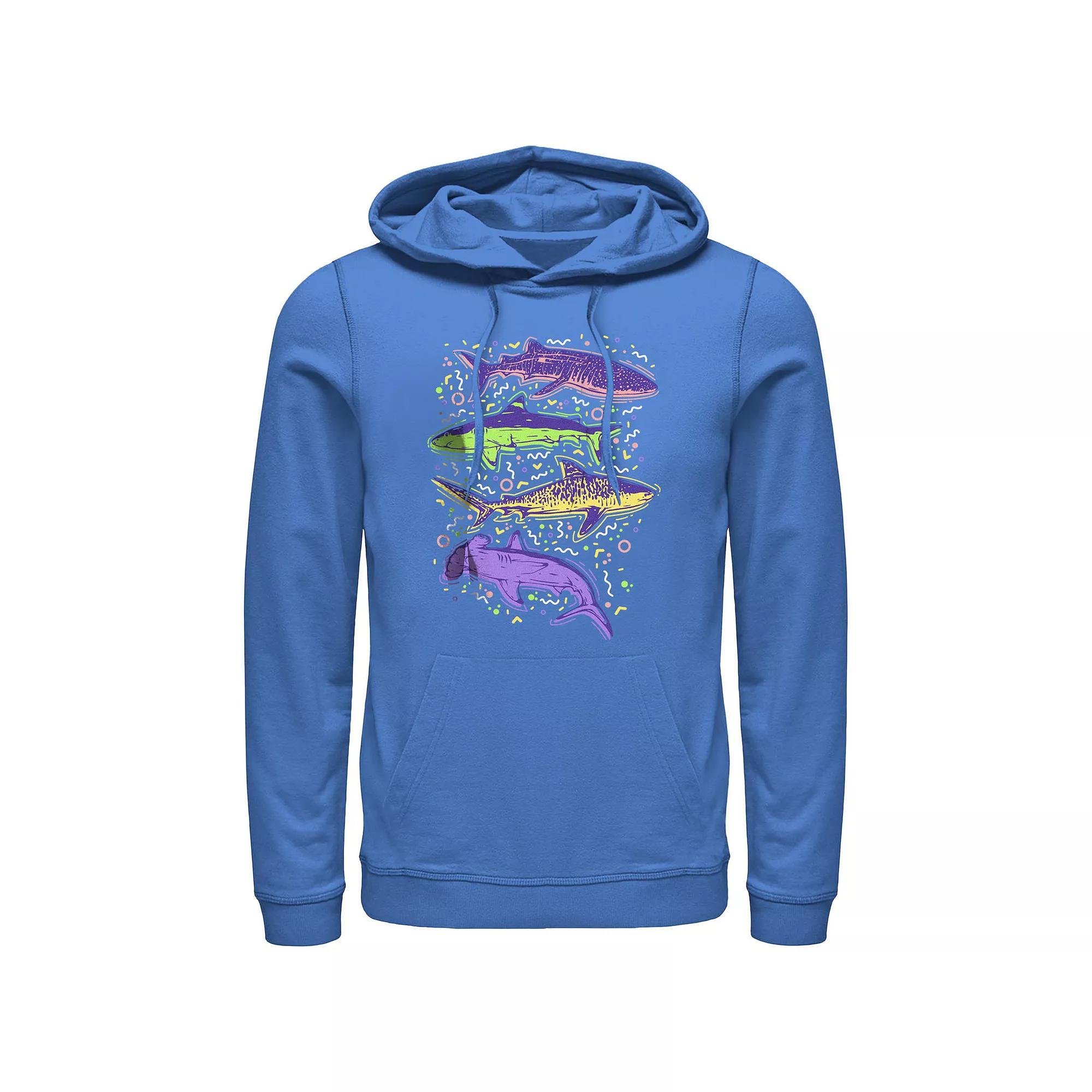 Men's Colorful Sharks And Doodles Graphic Hoodie,  Product Image