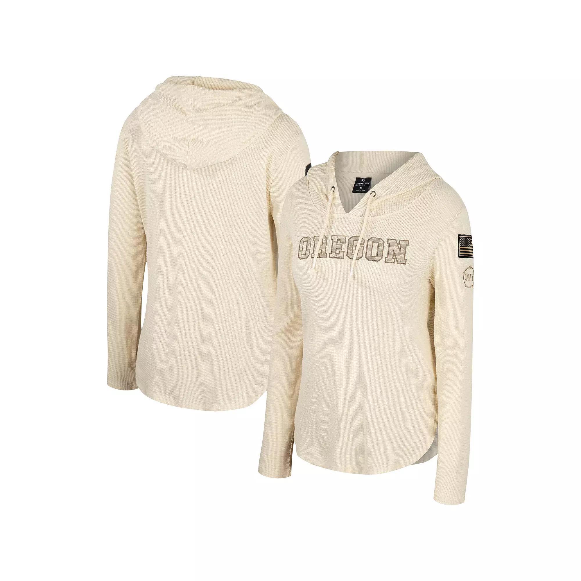 Women's Colosseum Cream Oregon Ducks OHT Military Appreciation Casey Raglan Long Sleeve Hoodie T-Shirt, Size: Small, Beige Product Image