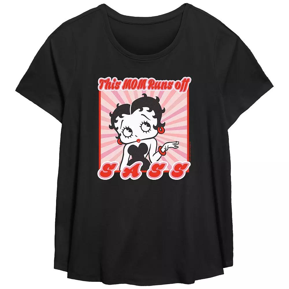 Plus Size Betty Boop My Mom Runs Off Sass Scoop Hem Flowy Graphic Tee, Women's, Size: 2XL, Black Product Image