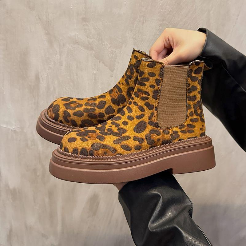 Leopard Print Platform Short Chelsea Boots Product Image