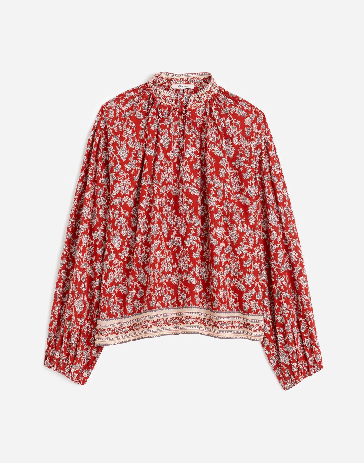 Shirred Popover Top in Paisley Print Product Image