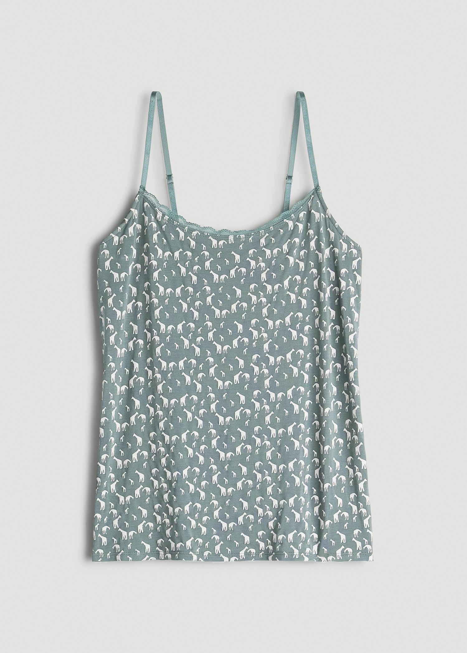 Lace Camisole Tank Top for Tall Women in Malachite Green Giraffe Print Product Image