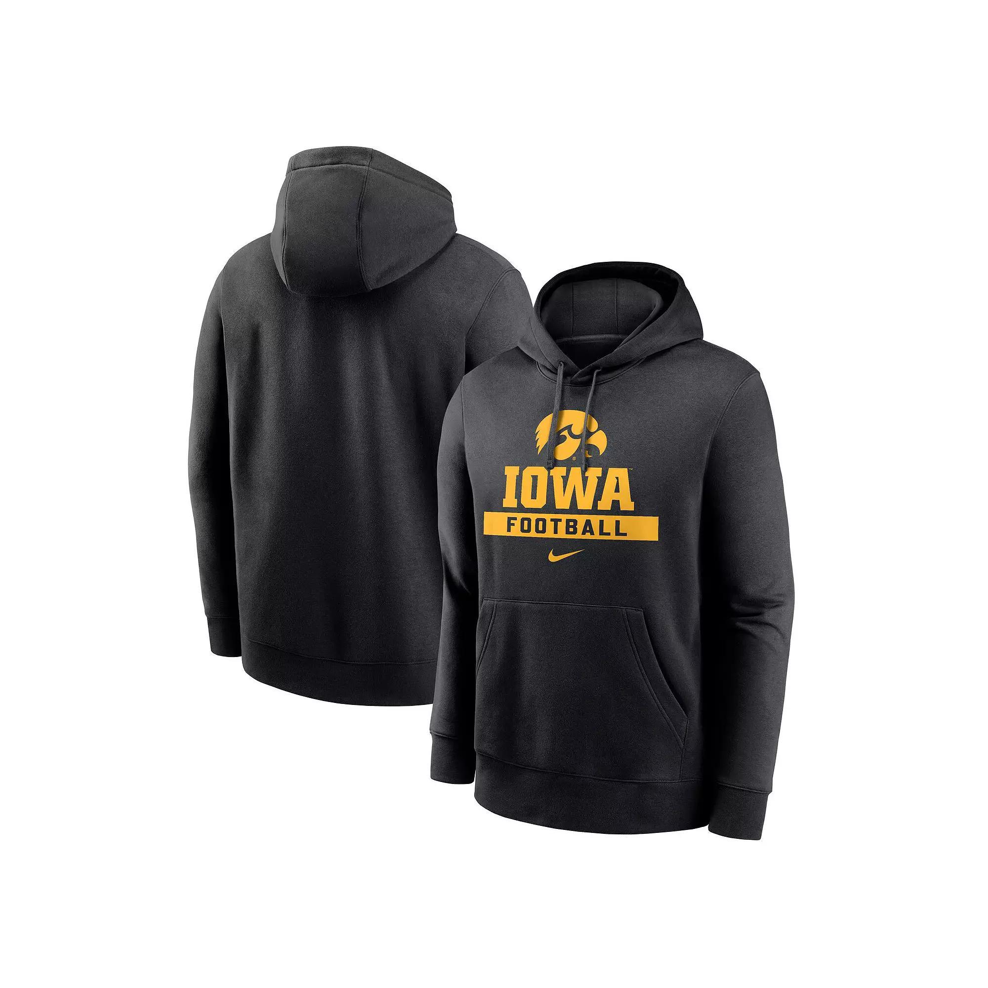 Men's Nike Black Iowa Hawkeyes Football Stack Club Fleece Pullover Hoodie, Size: Large Product Image