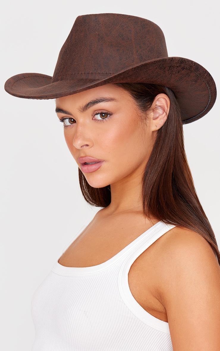 Brown PU Trim Detail Cowboy Hat Product Image