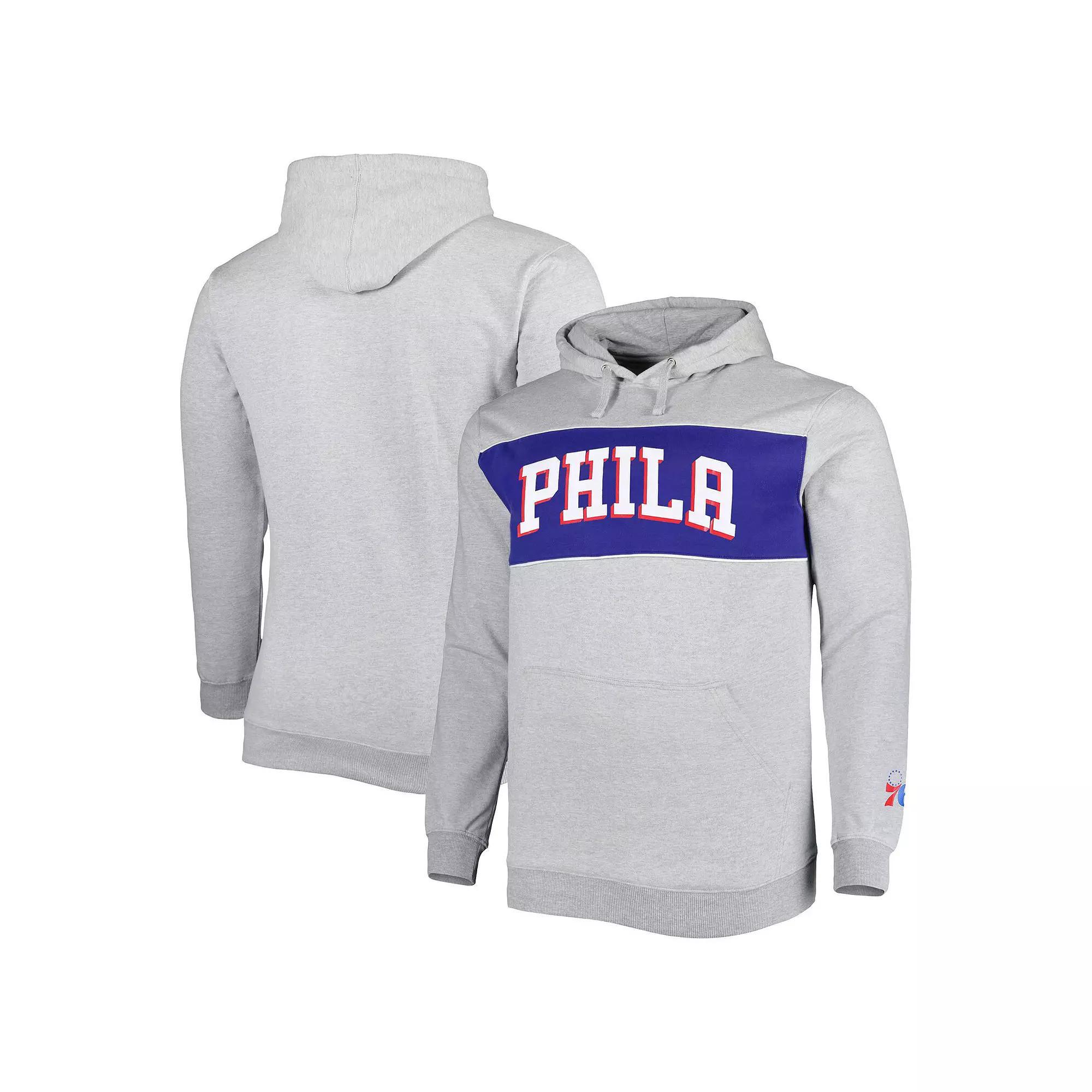 Men's Fanatics Branded Heather Gray Philadelphia 76ers Big & Tall Wordmark Pullover Hoodie,  Product Image
