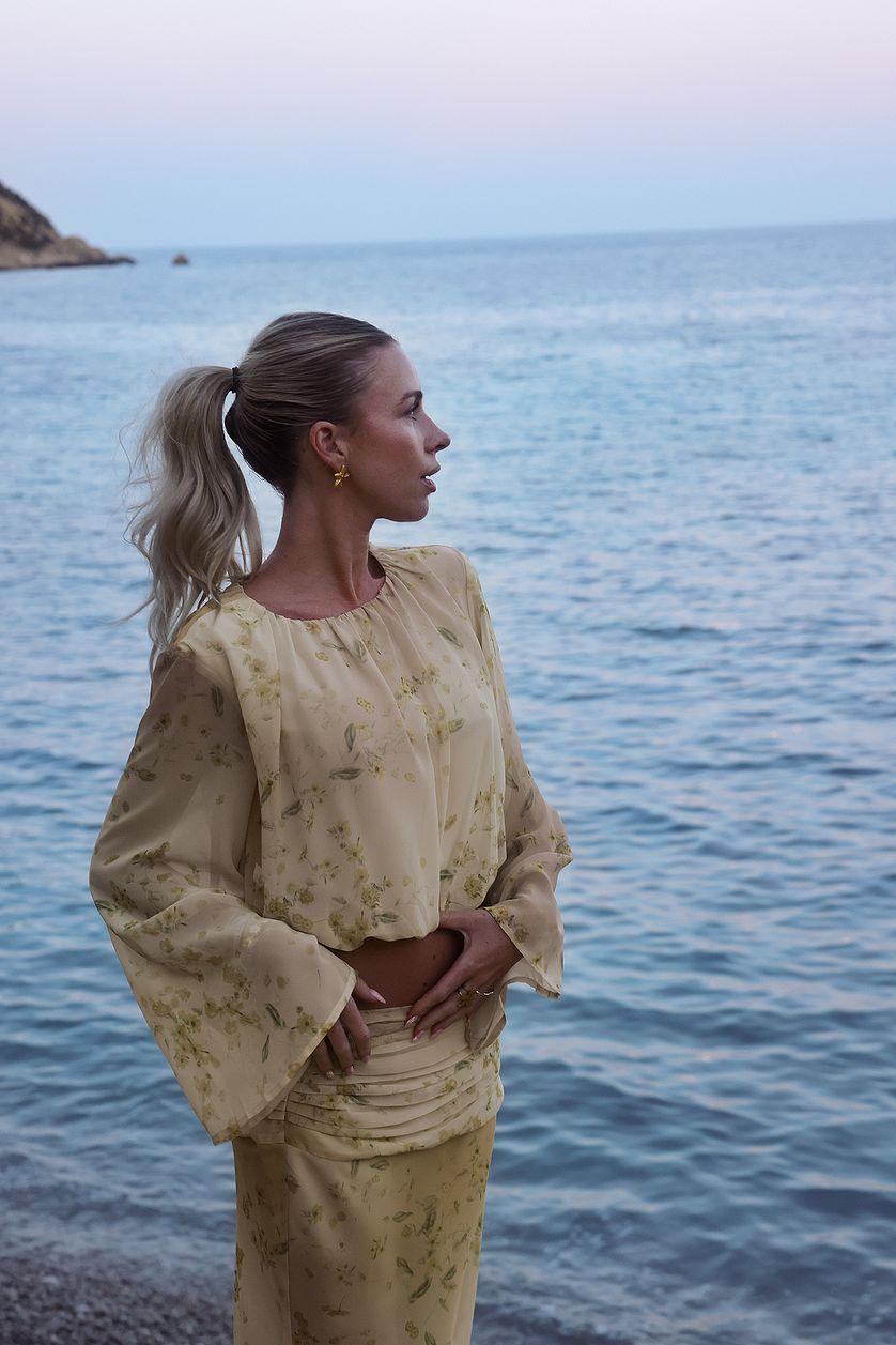 Draped Flowy Long Sleeve Blouse Product Image