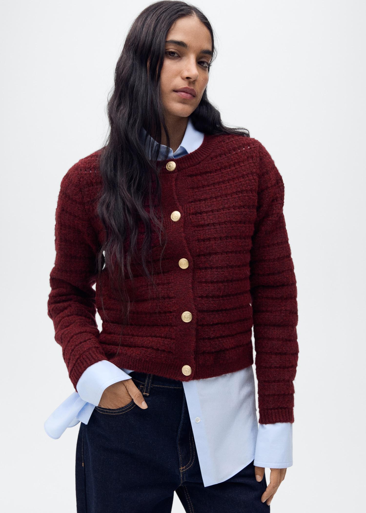 Knitted jacket with openwork details - Women | MANGO USA Product Image