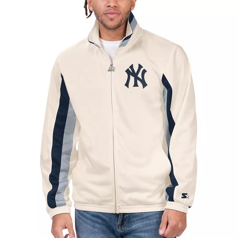 Men's Starter Cream New York Yankees Rebound Cooperstown Collection Full-Zip Track Jacket, Size: 5XL, Beige Product Image