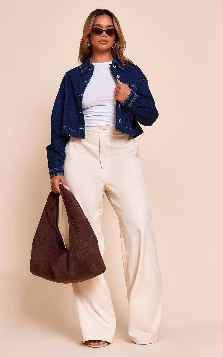 Shape Indigo Stretch Denim Double Pocket Cropped Jacket Product Image