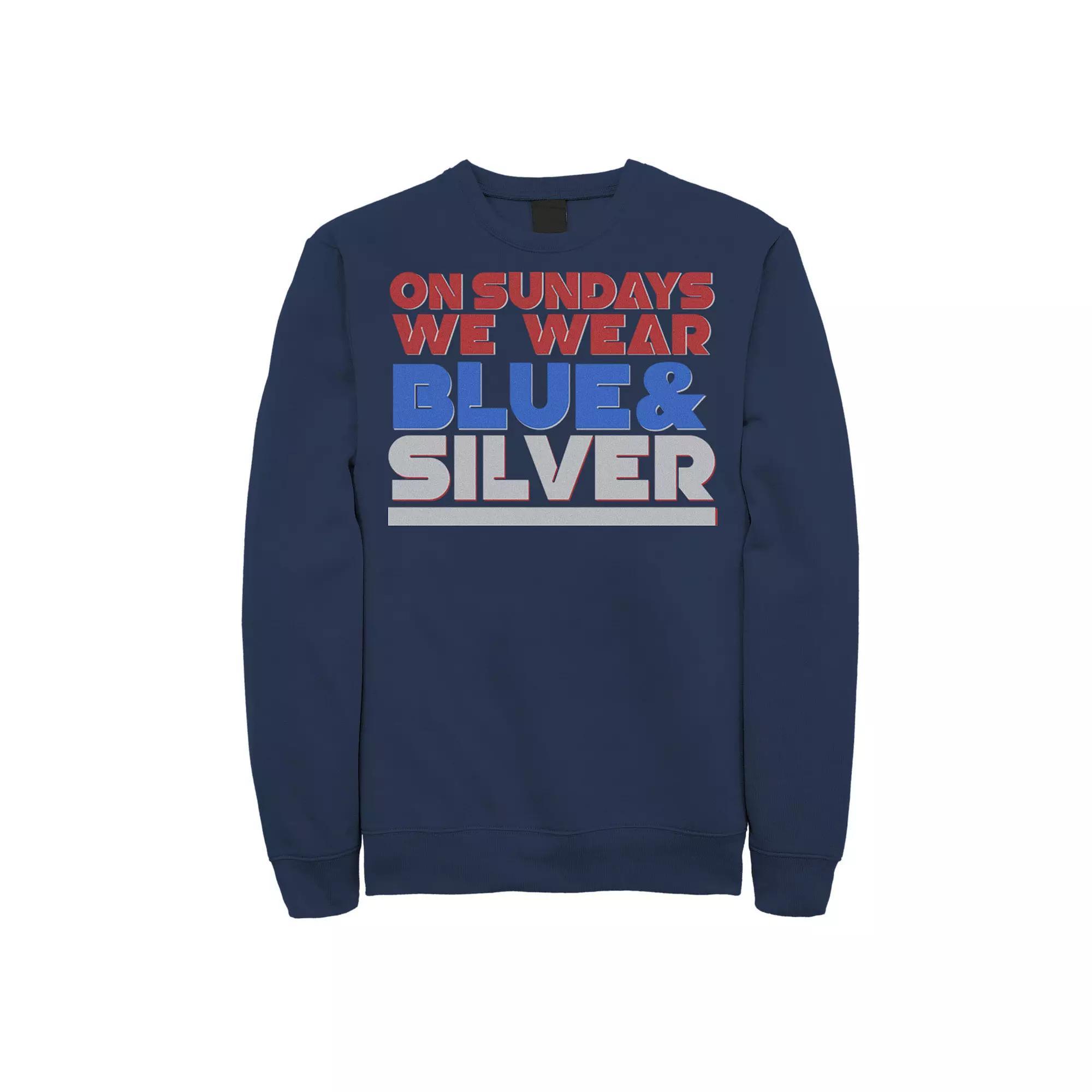 Men's On Sundays We Wear Blue And Silver Text Stack Graphic Fleece Pullover, Size: Medium Product Image