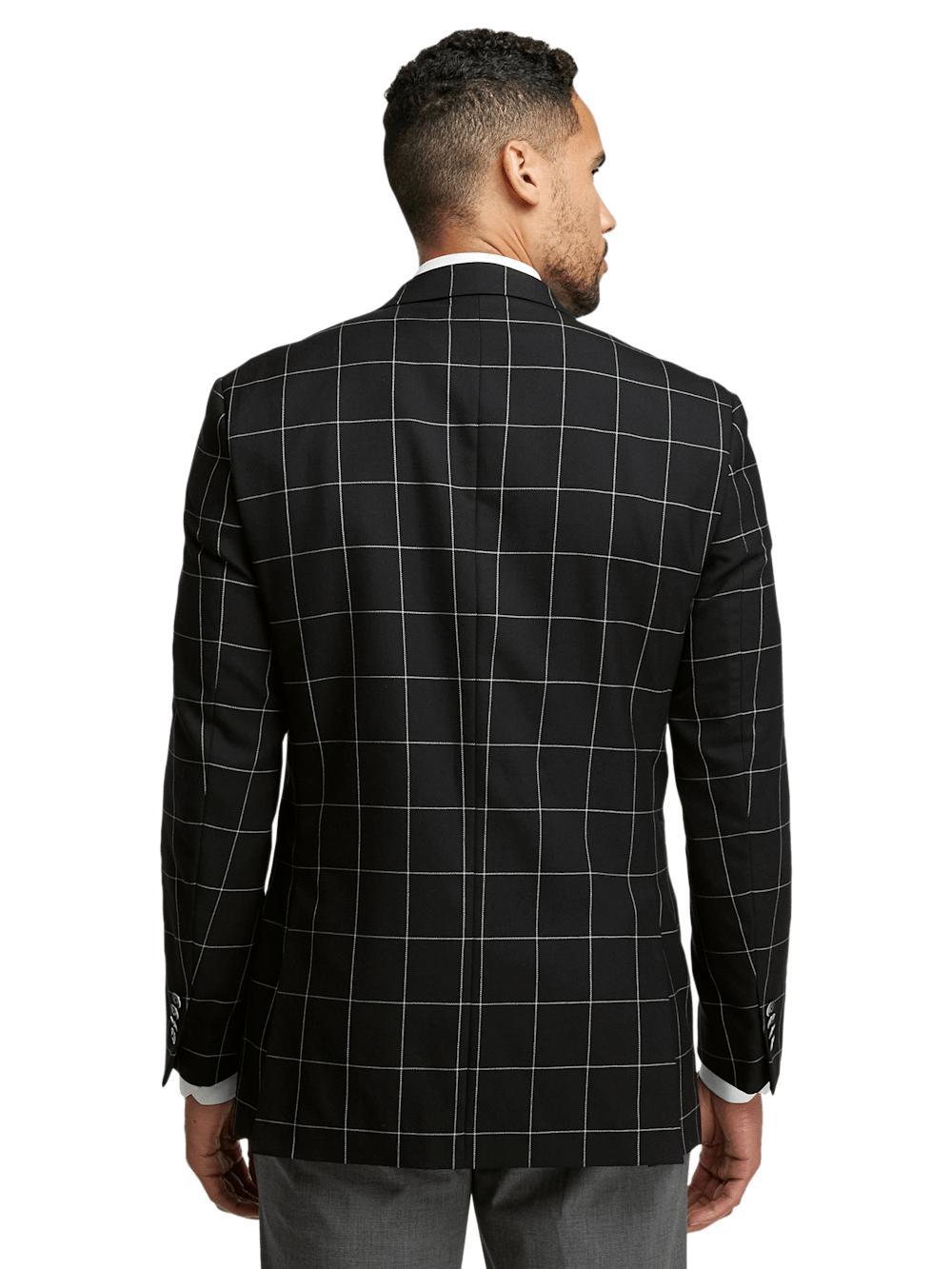 Wool Windowpane Single Breasted Peak Lapel Sport Coat - Black Product Image