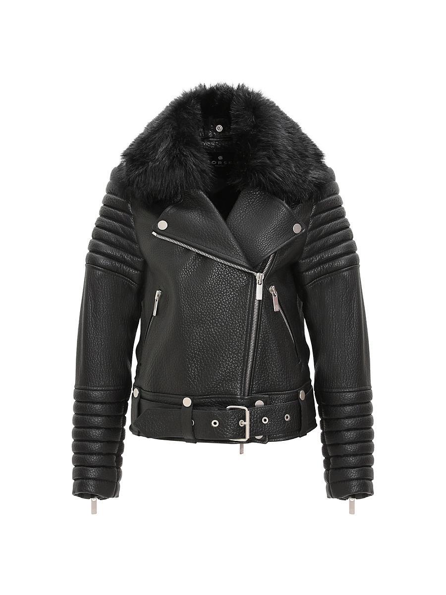 Womens Lambskin Moto Zip Jacket Product Image