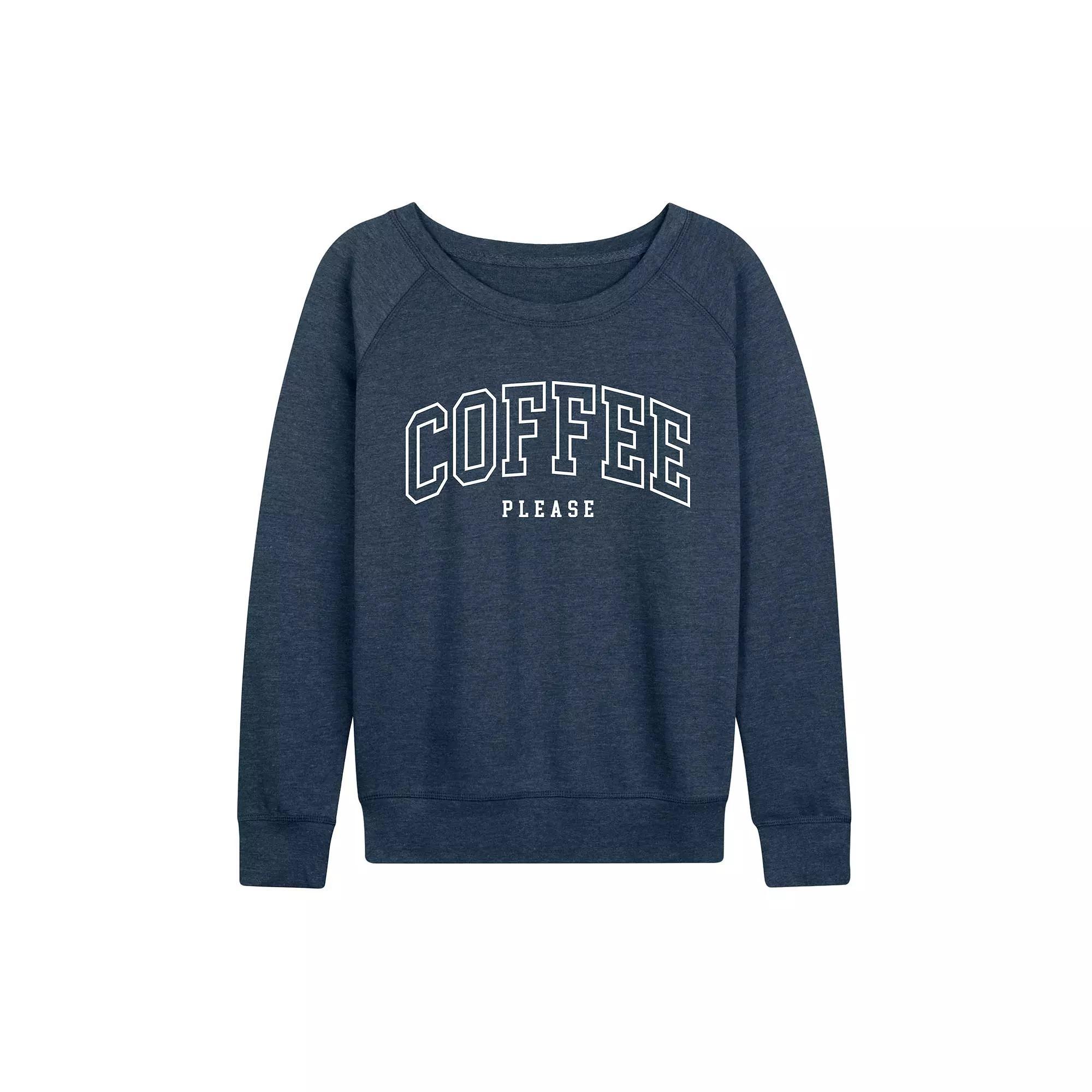 Women's Coffee Please French Terry Long Sleeve Tee, Girl's, Size: Medium, Grey Blue Product Image