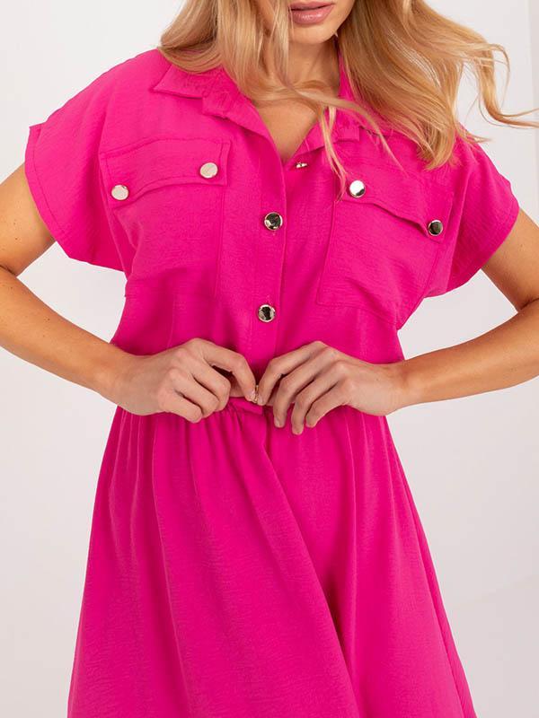 A-Line High Waisted Buttoned Pleated Solid Color Lapel Midi Dresses Product Image