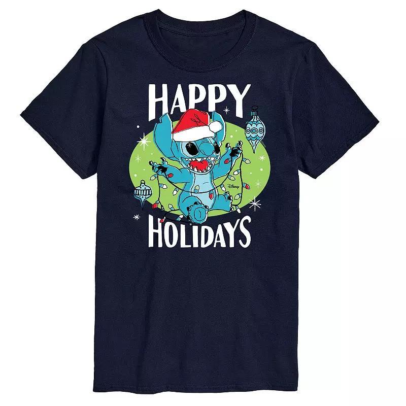 Disney's Lilo & Stitch Men's Happy Holidays Graphic Tee, Size: Large, Blue Product Image