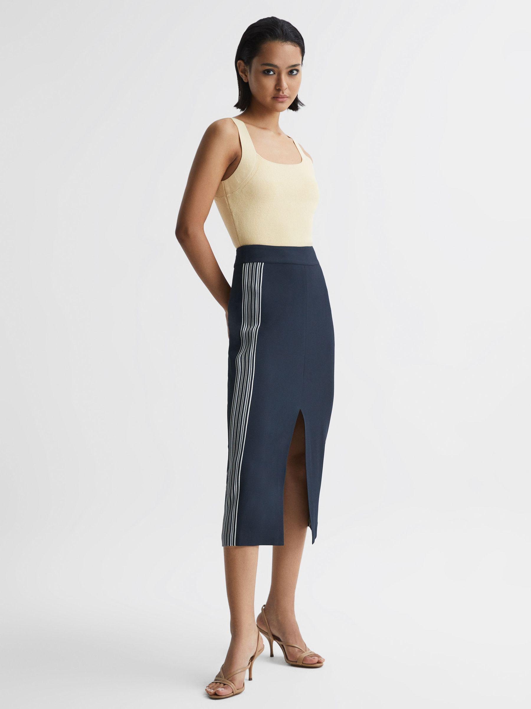 High Rise Midi Pencil Skirt in Navy Product Image