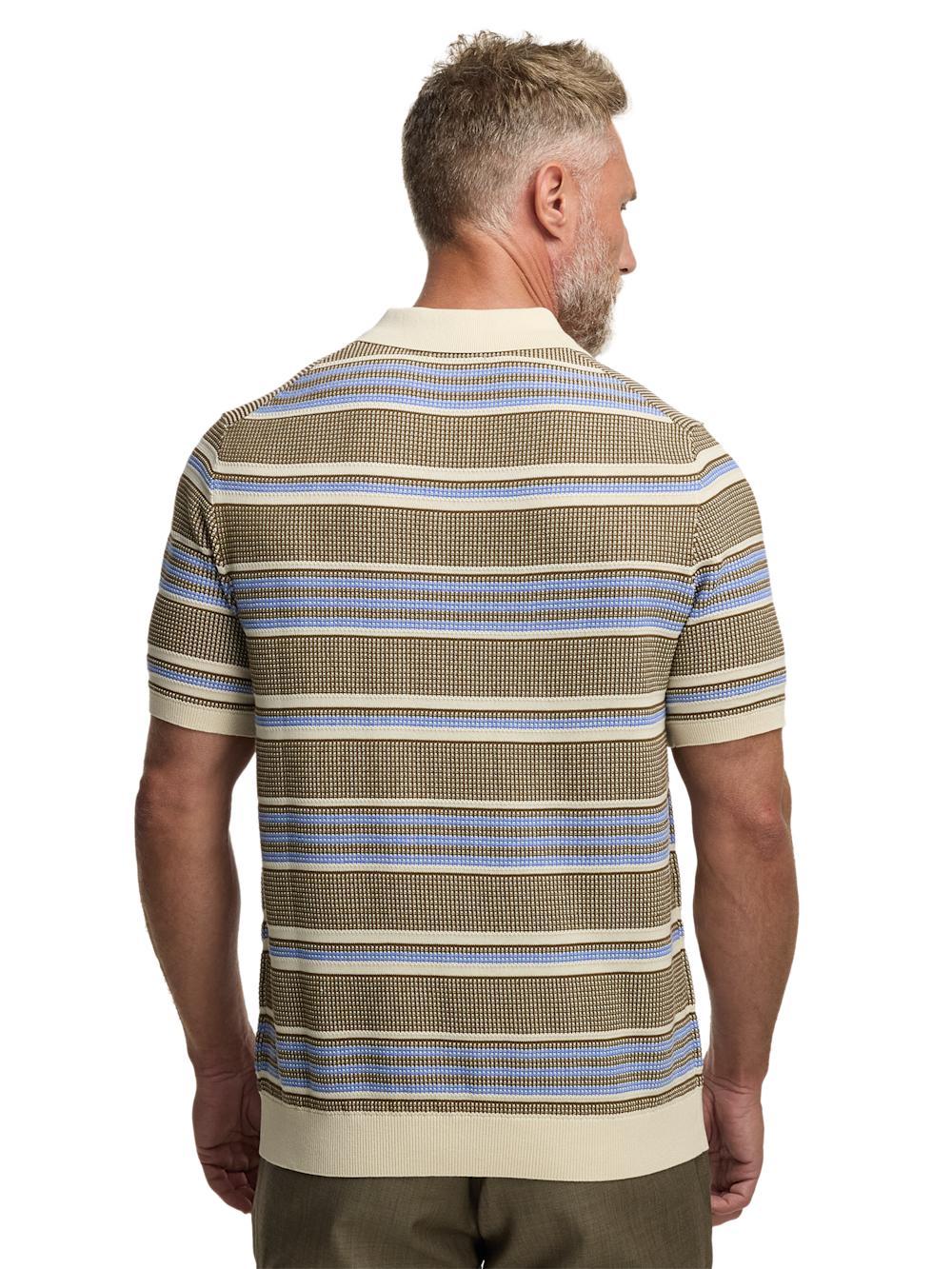 Cotton Three Button Polo - Brown/blue Product Image