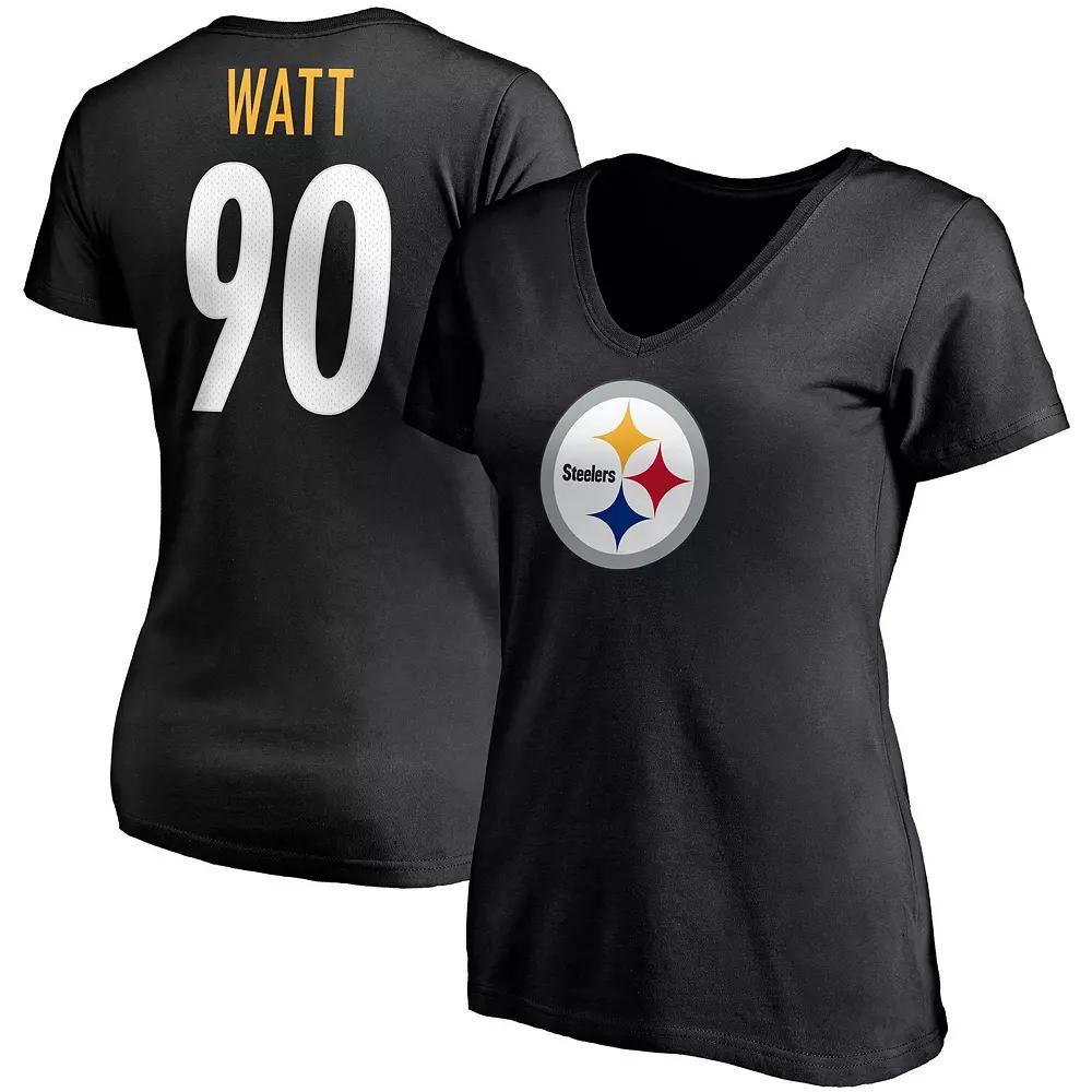Women's T.J. Watt Black Pittsburgh Steelers Player Icon Name & Number V-Neck T-Shirt,  Product Image