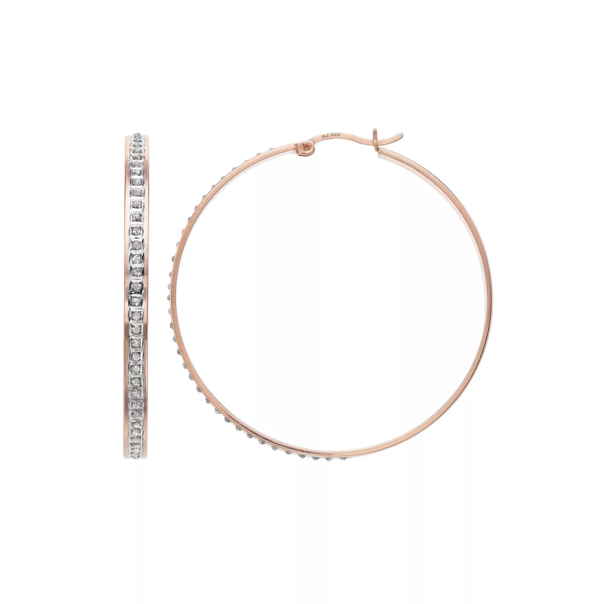 18k Rose Gold Over Silver Diamond Mystique Hoop Earrings, Women's, Pink Tone Product Image